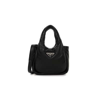 PRADA NAPPA SOFT PADDED SMALL DOUBLE HANDLED SHOULDER BAG BLACK 1BA359 (18*15.5*10cm) 